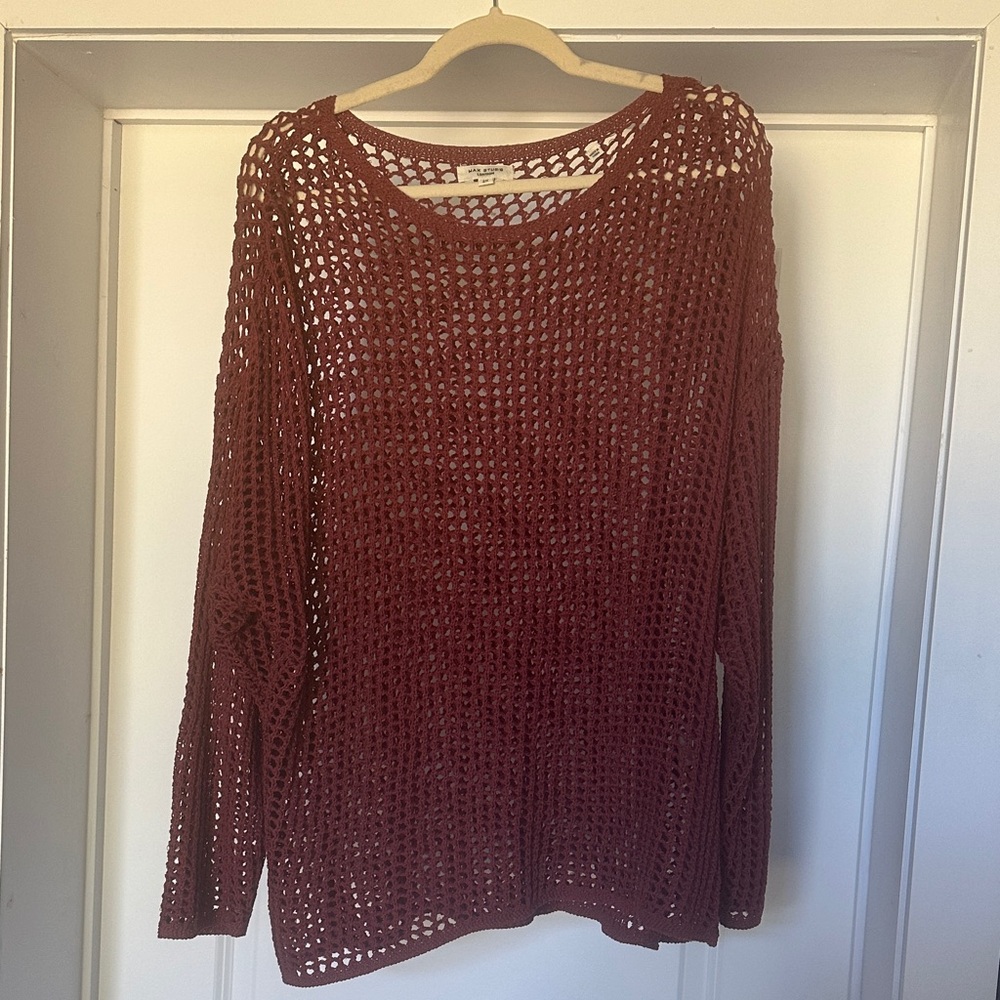 Burgundy/Burnt Orange Crochet Knit Sweater
